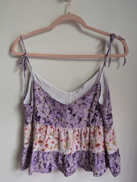 DESIGUAL Purple Cream Bohemian Floral Strap Ruffles Flowy Tank Top Size Medium - Picture 3 of 8
